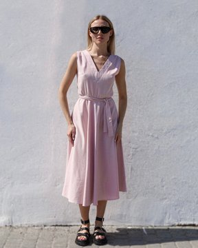 Льняное розовое платье миди Нун