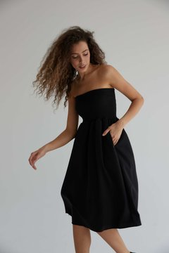 Черное платье бандо Рози с карманами